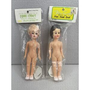 Vtg Fibre Craft 8” Flat Heel Doll Blonde Brunette Hair Moving Eyes NIP